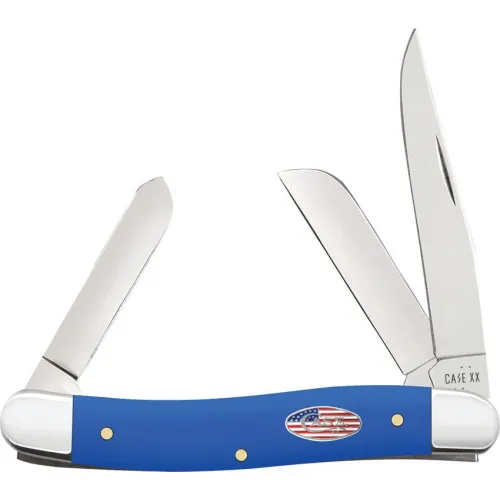 Case Medium Stockman Royal Blue UK EDC Folding Knife - Three Blade Clip Sheepsfoot and Spey