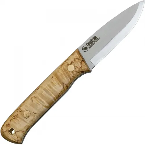 Casstrom Woodsman Knife - 3.54" Uddeholm Sleipner Blade Curly Birch Handle Leather Sheath