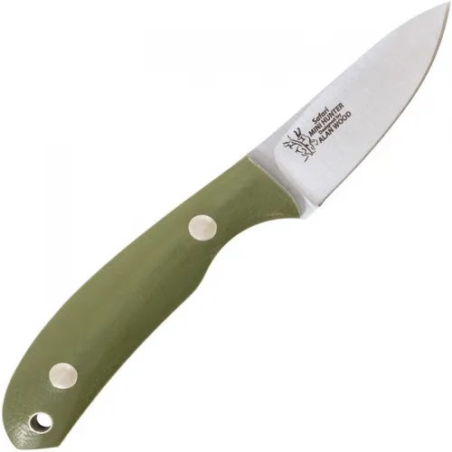 Casstrom Safari Mini Hunter Knife - 2.55" 12c27 Stainless Steel Blade Olive Green G10 Handle Kydex Sheath