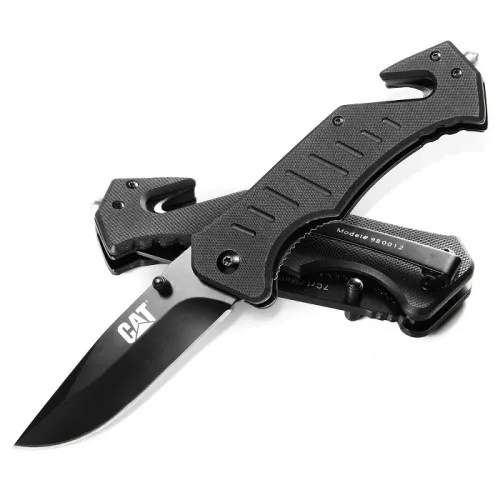 Caterpillar 980012 Folding Knife with Glass Breaker and Belt Cutter - 3.25" Stainless Steel Blade