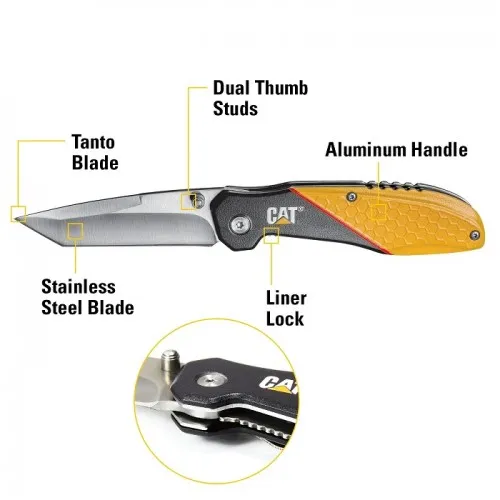Caterpillar 980047 Tanto Folding Knife - 3" Stainless Steel Tanto Blade