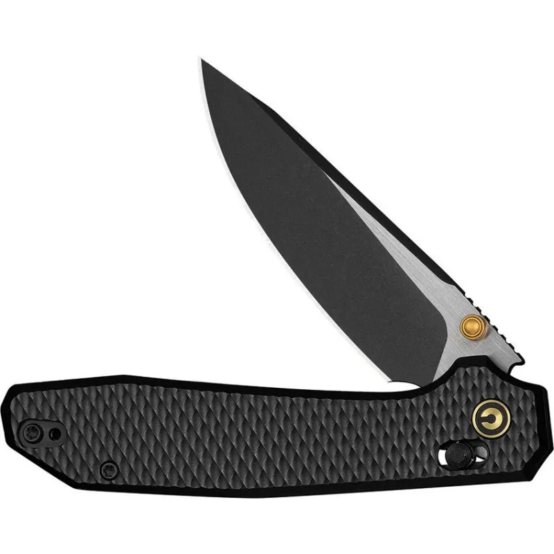 CIVIVI Knives ELITE Tessera Crossbar Folding Knife - 3.37" S35VN Black Stonewashed Two-Tone Drop Point Blade Black Diamond Patterned Aluminum Handle Cyclaire Knives and Tools