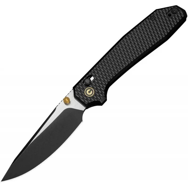 CIVIVI Knives ELITE Tessera Crossbar Folding Knife - 3.37" S35VN Black Stonewashed Two-Tone Drop Point Blade Black Diamond Patterned Aluminum Handle Cyclaire Knives and Tools