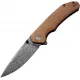 CIVIVI Brazen Liner Lock Folding Knife - 3.46" Damascus Drop Point Blade Brown Micarta Handle Cyclaire Knives and Tools