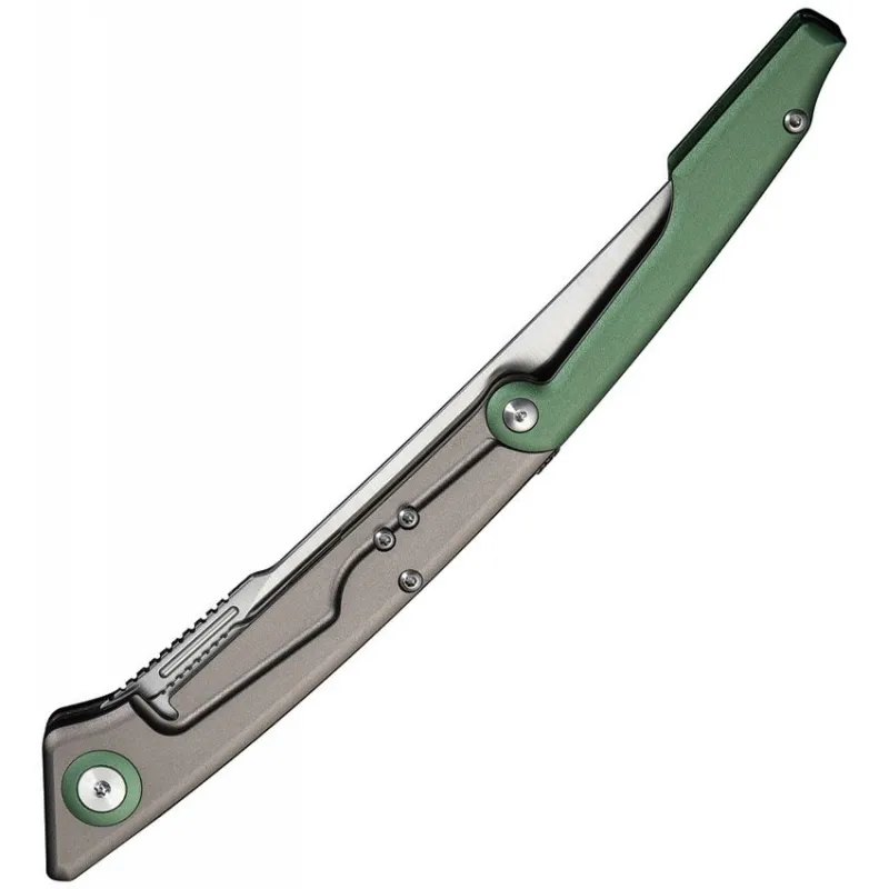 CIVIVI Shawka Folding Fillet Knife - 5.81" 14C28N Satin Trailing Point Blade Grey And Green Aluminum Handle Cyclaire Knives and Tools
