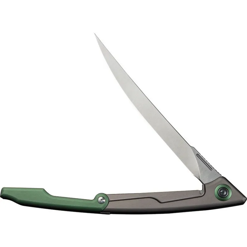CIVIVI Shawka Folding Fillet Knife - 5.81" 14C28N Satin Trailing Point Blade Grey And Green Aluminum Handle Cyclaire Knives and Tools