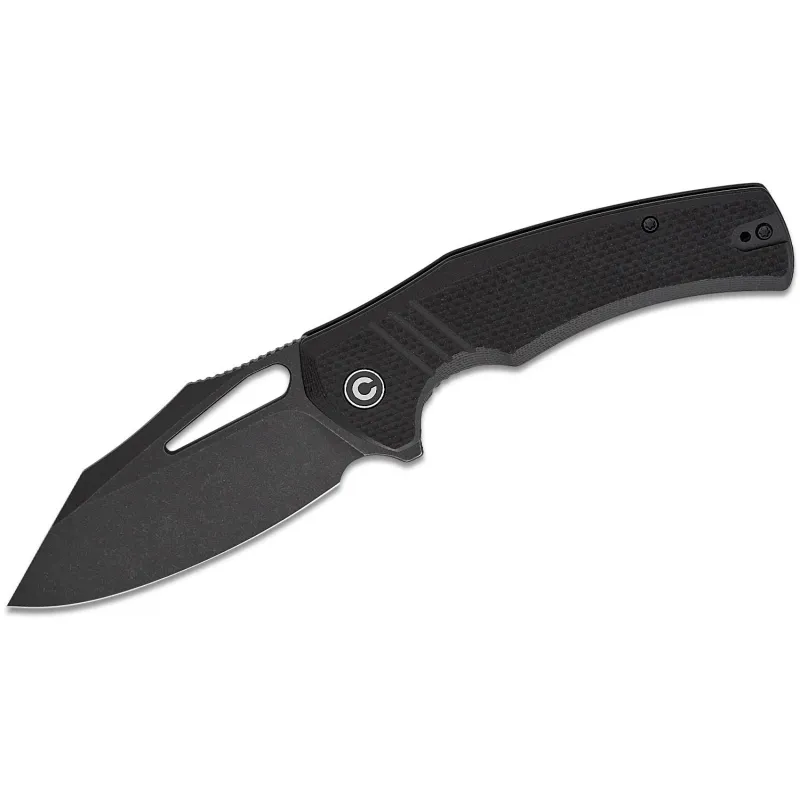 CIVIVI Knives BullTusk Liner Lock Knife - 3.48" 14C28N Black Stonewashed CP Blade Coarse Black G10 Handle Cyclaire Knives and Tools