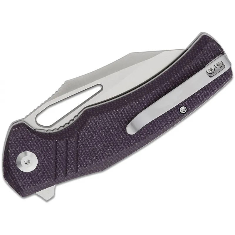 CIVIVI Knives BullTusk Liner Lock Knife - 3.48" 14C28N Satin CP Blade Purple Canvas Micarta Handle Cyclaire Knives and Tools