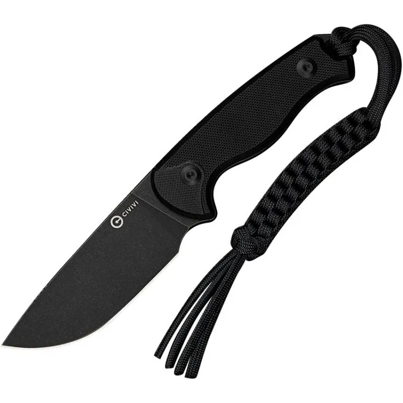 CIVIVI Knives Timberbark Fixed Blade Knife - 3.2" 14C28N Black DP Blade Black G10 Handle Kydex Sheath Cyclaire Knives and Tools