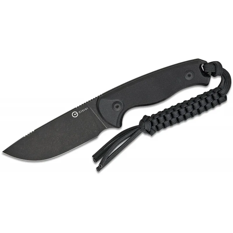 CIVIVI Knives Timberbark Fixed Blade Knife - 3.2" 14C28N Black DP Blade Black G10 Handle Kydex Sheath Cyclaire Knives and Tools