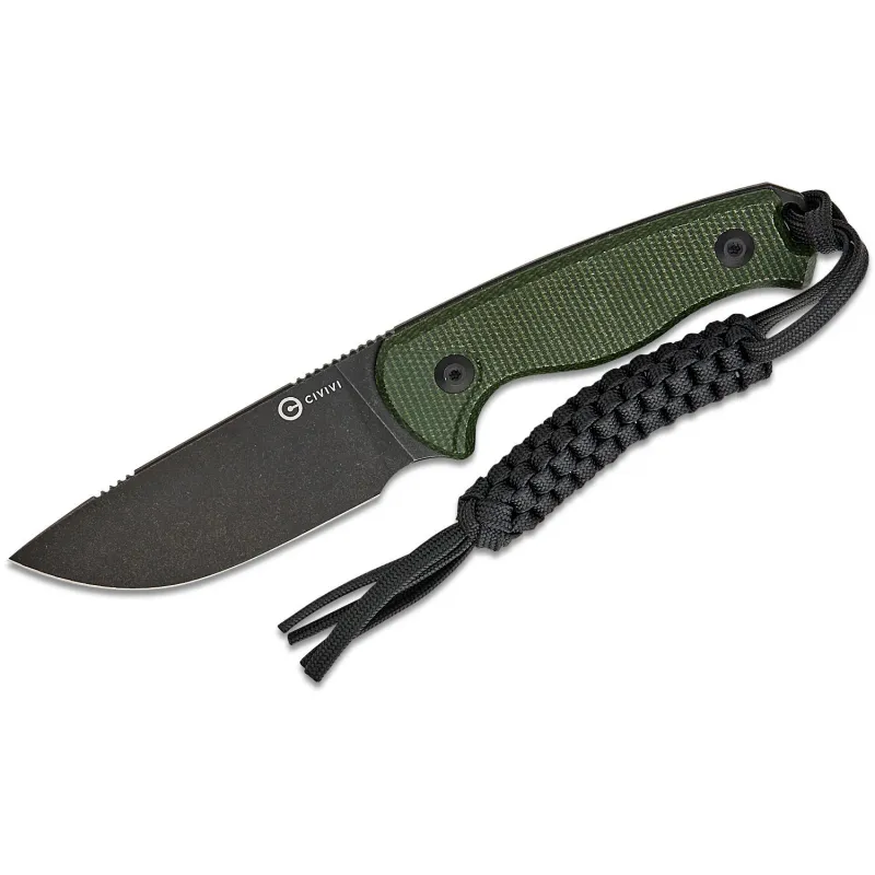 CIVIVI Knives Timberbark Fixed Blade Knife - 3.2" 14C28N Black DP Blade Green Canvas Micarta Kydex Sheath Cyclaire Knives and Tools
