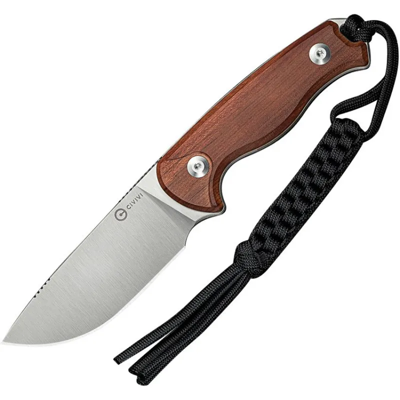 CIVIVI Knives Timberbark Fixed Blade Knife - 3.2" 14C28N Satin DP Blade Guibourtia Wood Handle Kydex Sheath Cyclaire Knives and Tools