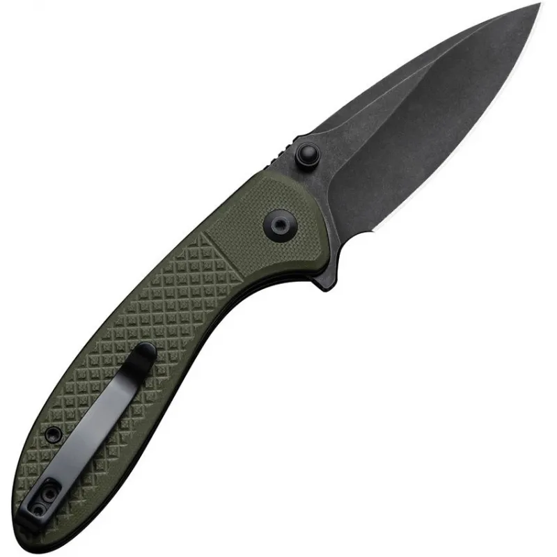 CIVIVI Faeger Button Lock Folding Knife - 2.98" Black 14C28N Stainless Steel DP Blade OD GReen G10 Handle Cyclaire Knives and Tools