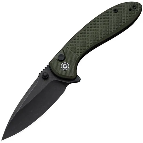 CIVIVI Faeger Button Lock Folding Knife - 2.98" Black 14C28N Stainless Steel DP Blade OD GReen G10 Handle