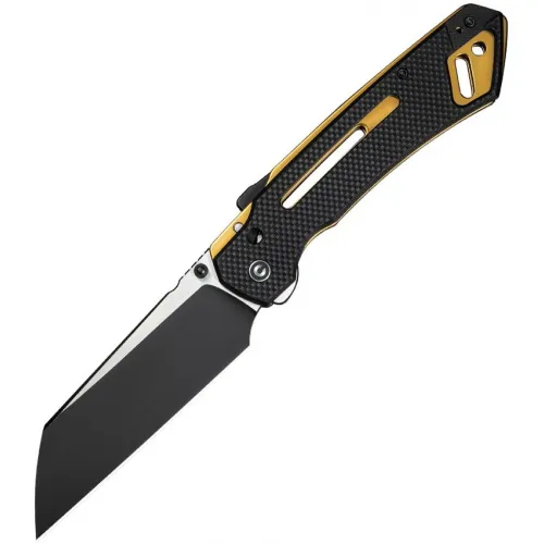 CIVIVI Buster FG Superlock Folding Knife - 4.25" Two Tone Nitro-V Sheepsfoot Blade Black Textured G10 Handle