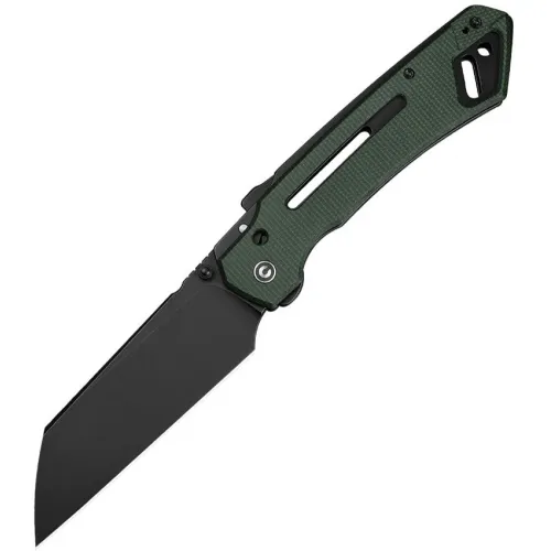 CIVIVI Buster FG Superlock Folding Knife - 4.25" Black Stonewash Nitro-V Sheepsfoot Blade Green Canvas Micarta Handle