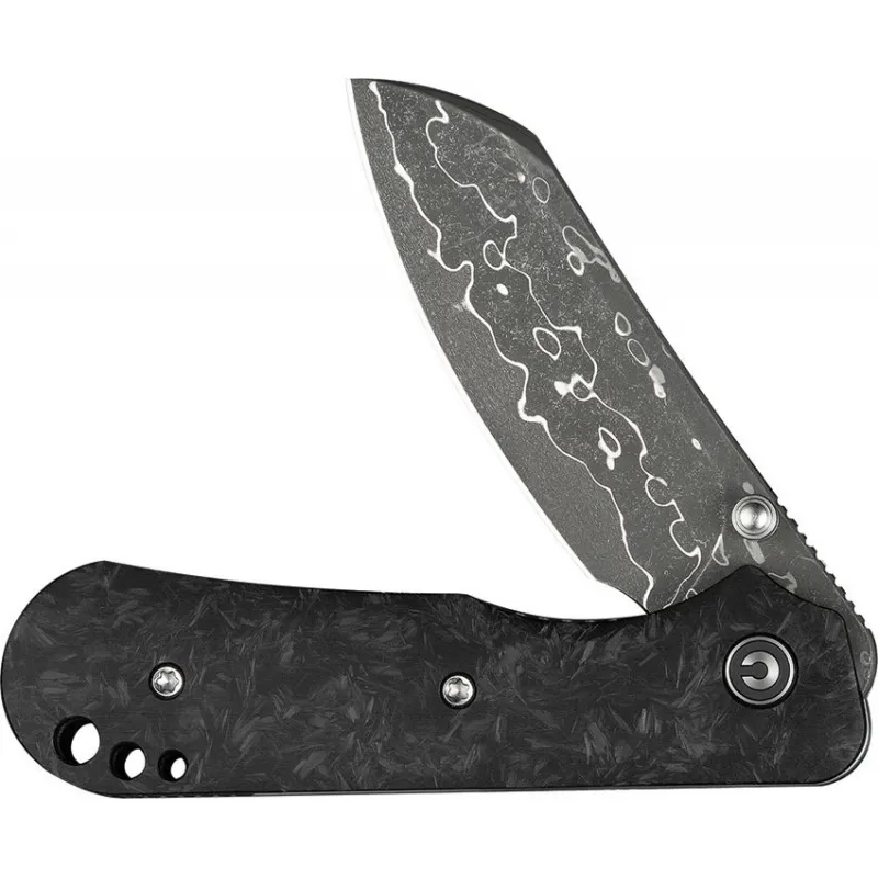 CIVIVI Knives Crabby Folding Knife - 2.7" Damascus Sheepsfoot Blade Shredded Carbon Fiber Handle Cyclaire Knives and Tools