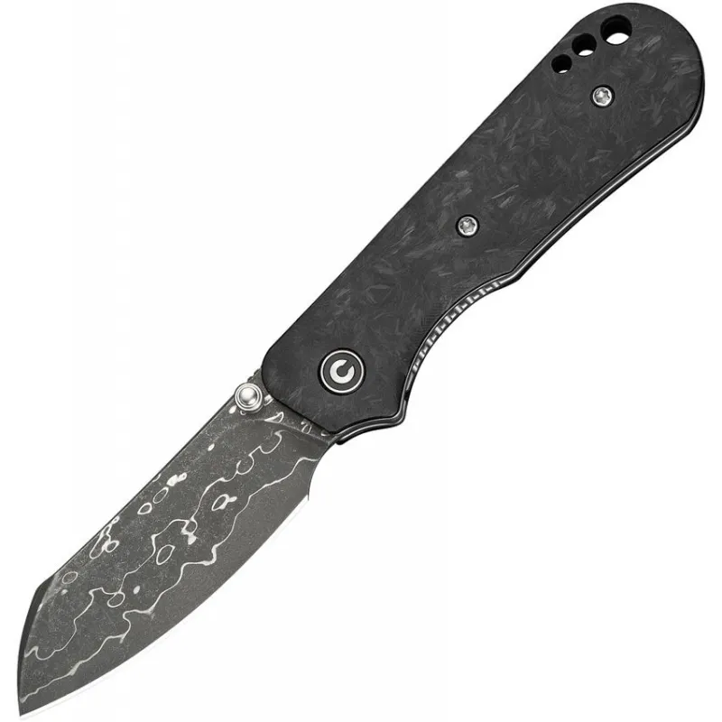 CIVIVI Knives Crabby Folding Knife - 2.7" Damascus Sheepsfoot Blade Shredded Carbon Fiber Handle Cyclaire Knives and Tools