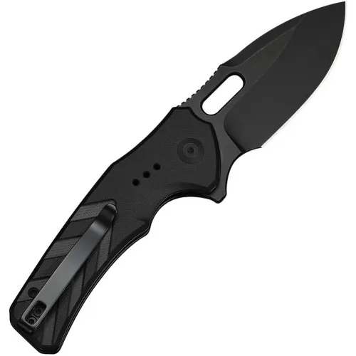 CIVIVI Vexron Button Lock Folding Knife - 3" Black 14C28N Stainless Steel Blade Black G10 Handle