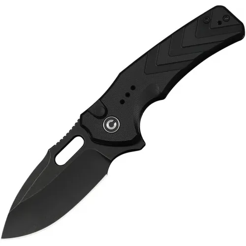 CIVIVI Vexron Button Lock Folding Knife - 3" Black 14C28N Stainless Steel Blade Black G10 Handle