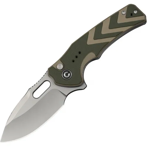 CIVIVI Vexron Button Lock Folding Knife - 3" 14C28N Stainless Steel Blade Green and Tan G10 Handle