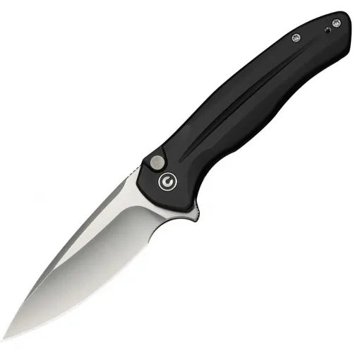 CIVIVI Kitefin Button Lock Folding Knife - 3.25" 14C28N Stainless Steel Blade Black Aluminium Handle
