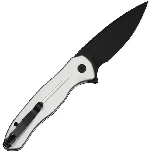 CIVIVI Kitefin Button Lock Folding Knife - 3.25" Black14C28N Stainless Steel Blade Silver Aluminium Handle