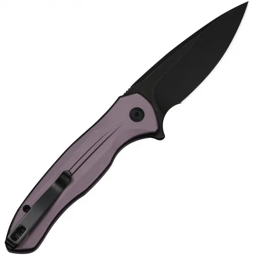 CIVIVI Kitefin Button Lock Folding Knife - 3.25" Black14C28N Stainless Steel Blade Purple Aluminium Handle