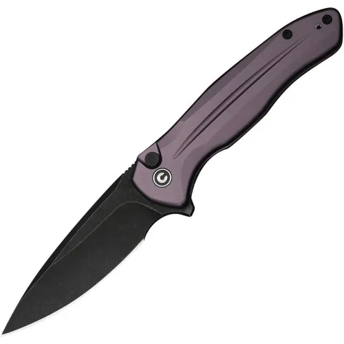 CIVIVI Kitefin Button Lock Folding Knife - 3.25" Black14C28N Stainless Steel Blade Purple Aluminium Handle