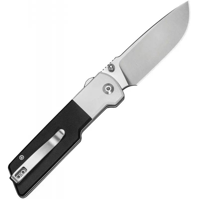 CIVIVI Zygon Folding Knife - 3.24" Nitro-V Satin Blade Black G10 Handle with White G10 Bolsters Cyclaire Knives and Tools