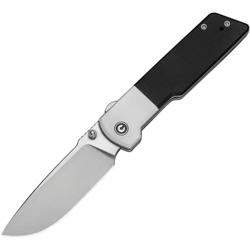 CIVIVI Zygon Top Crossbar Lock Folding Knife - 3.24" Nitro-V Satin Blade Black G10 Handle with White G10 Bolsters