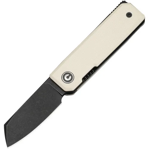 CIVIVI Kukei Folding Knife Ivory - 2" Black Stonewash Nitro-V Sheepsfoot Blade Ivory G10 Handle
