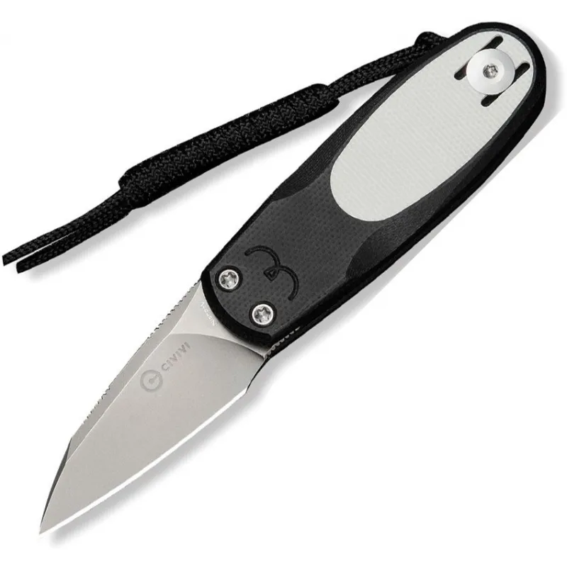 CIVIVI Purr UK EDC Folding Knife - 1.8" Nitro-V Reverse Tanto Blade Black and White Handle Cyclaire Knives and Tools