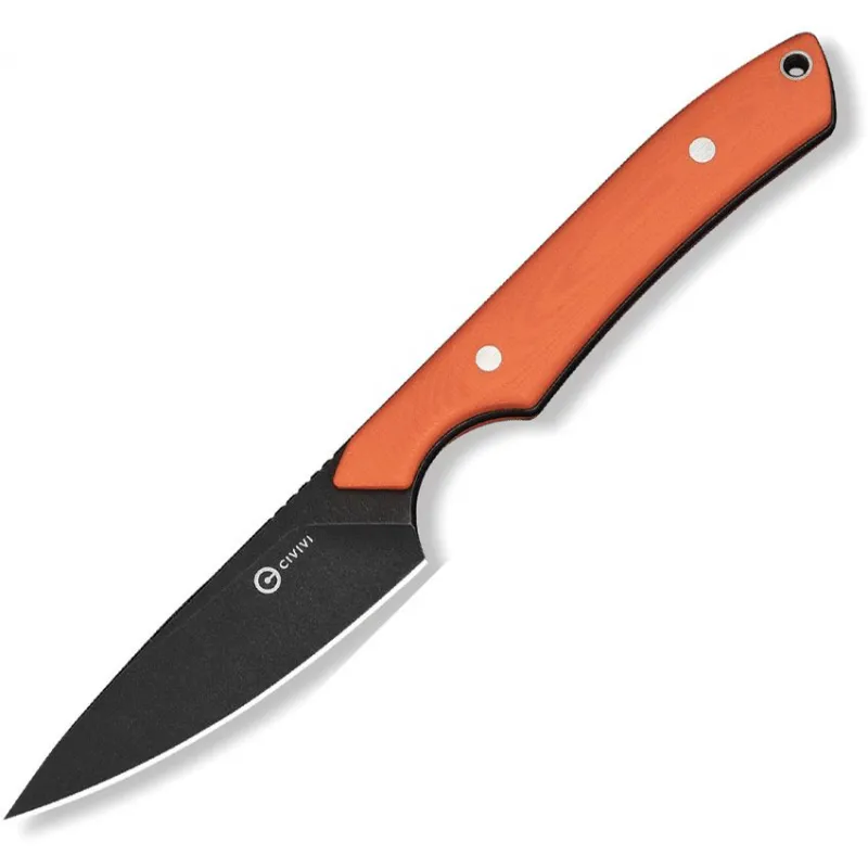CIVIVI High Grass Field Fixed Blade Knife - 3" Black Stonewash 14C28N Blade Orange G10 Handle Cyclaire Knives and Tools