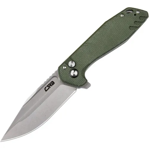 CJRB Riff Button Lock Folding Knife - 3.47" Stonewash AR-RPM9 Blade Green Micarta Handle