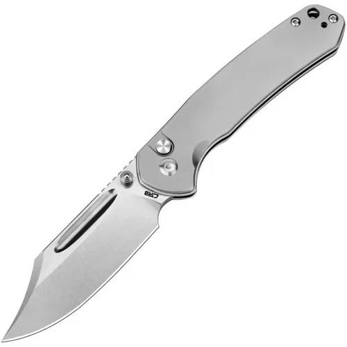 CJRB Pyrite Button Lock Folding Knife - 3.05" AR-RPM9 Stainless Clip Point Blade Titanium Handle