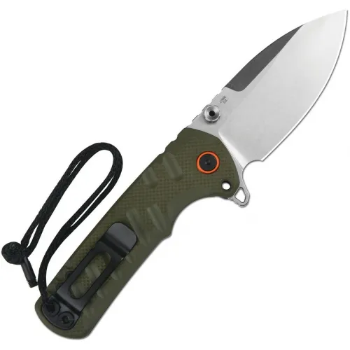 CJRB Tundra Folding Knife - 3.78" D2 Stonewashed Drop Point Blade Green G10 Handle with Black Liner