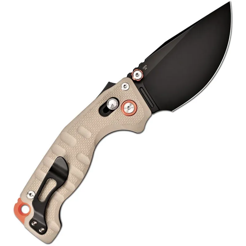 CJRB Doubletap Folding Knife - 3.88" Black PVD Coated D2 Steel Blade Desert Tan G10 Handle Cyclaire Knives and Tools