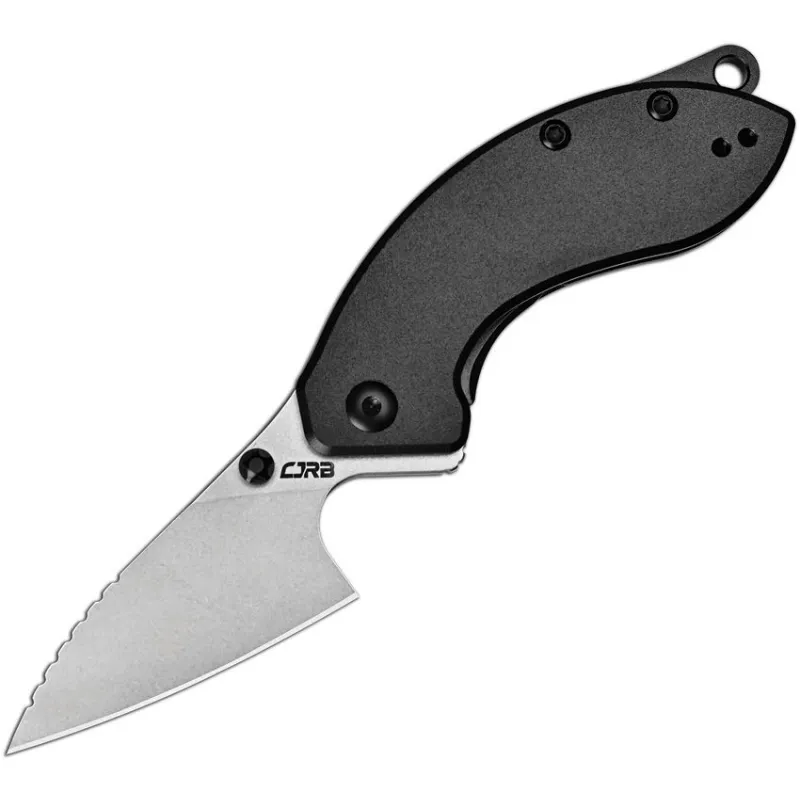 CJRB Spud Linerlock Folding Neck Knife - 2.38" Stonewash AR-RPM9 Blade Black Aluminium Handle Cyclaire Knives and Tools