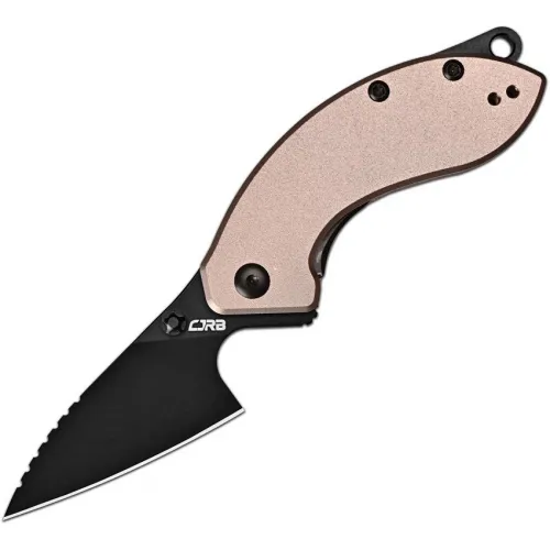 CJRB Spud Linerlock Folding Neck Knife - 2.38" Black PVD Coated AR-RPM9 Blade Champagne Aluminium Handle