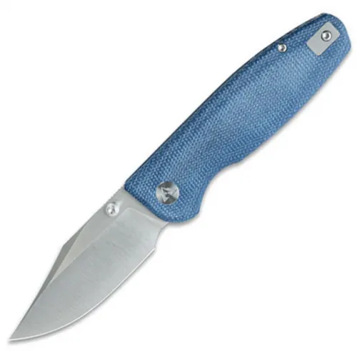 CMB Made Knives Lucky Folding Knife - 3.25" 14C28N Stainless Clip Point Blade Blue Canvas Micarta Handle