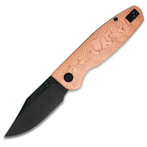 CMB Made Knives Lucky Folding Knife - 3.25" 14C28N Black PVD Coated Stainless Clip Point Blade Copper Foil Handle
