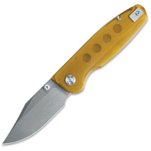 CMB Made Knives Lucky Folding Knife - 3.25" 14C28N Stonewash Stainless Clip Point Blade PEI Ultem Handle