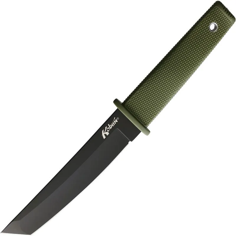 Cold Steel Kobun Fixed Blade Knife -  5.5" AUS-8A Black Tanto Blade OD Green Kray-Ex Handle Cyclaire Knives and Tools