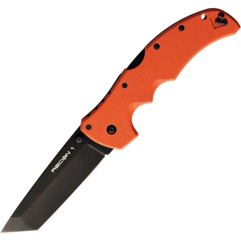 Cold Steel Recon 1 Tanto Folding Knife - 4" S35VN Black DLC Plain Blade Orange G10 Handle Cyclaire Knives and Tools