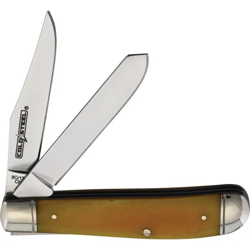 Cold Steel Mini Trapper Brown UK EDC Pocket Knife - Dual Stainless Steel 2.3" Blades Classic Smooth Brown Bone Handle