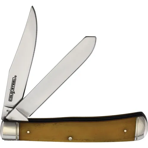 Cold Steel Trapper Brown UK EDC Pocket Knife - Dual 3" Stainless Steel Blade Classic Brown Smooth Bone Handle