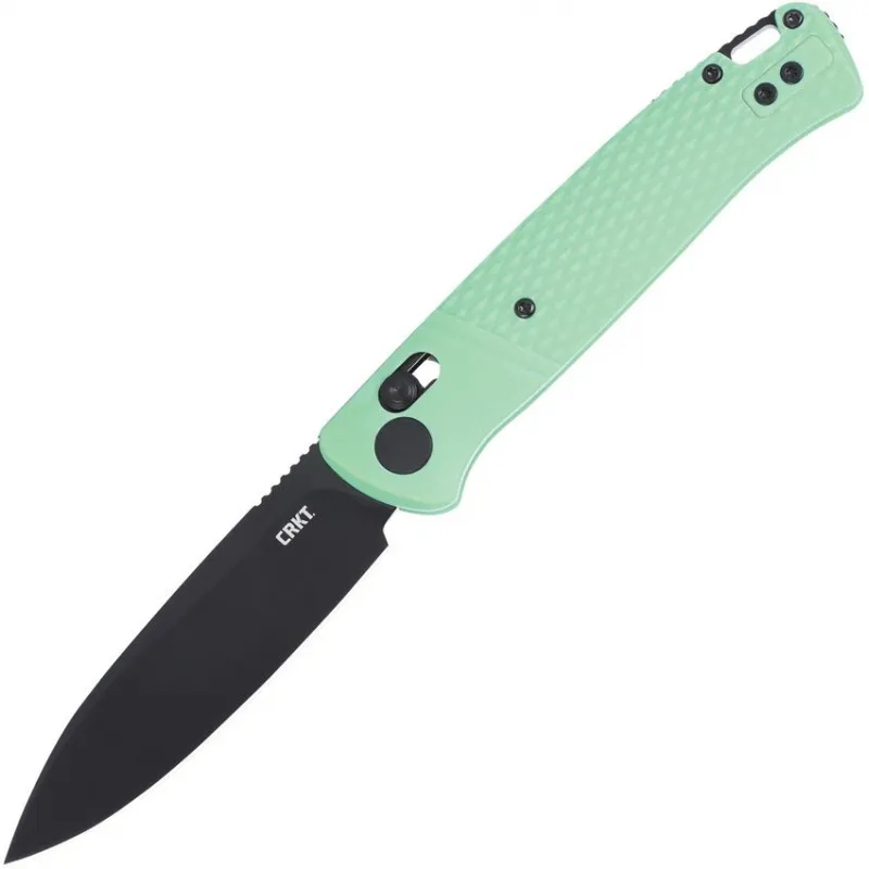 CRKT 430BKP Counterpart Crossbar Lock Folding Knife - 3.38" 12C27 Black Stainless Steel Blade Aqua GRN Handle Cyclaire Knives and Tools