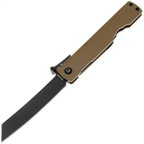 Daggerr Knives Higonokami Framelock Brown Blackwash - 3.46" VG-10 Reverse Tanto Blade Brown Handle