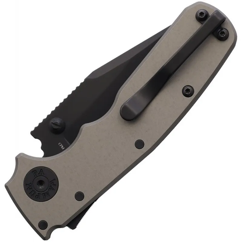 Demko Knives Shark Cub Folding Knife - 2.5" Black DLC Coated Stainless Steel Blade Tan Aluminum Handle  Cyclaire Knives and Tools